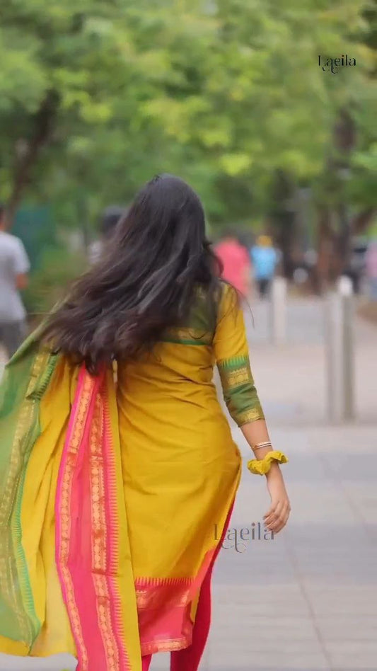 Elegant Mustard Yellow Cotton Kurta Set with Dupatta