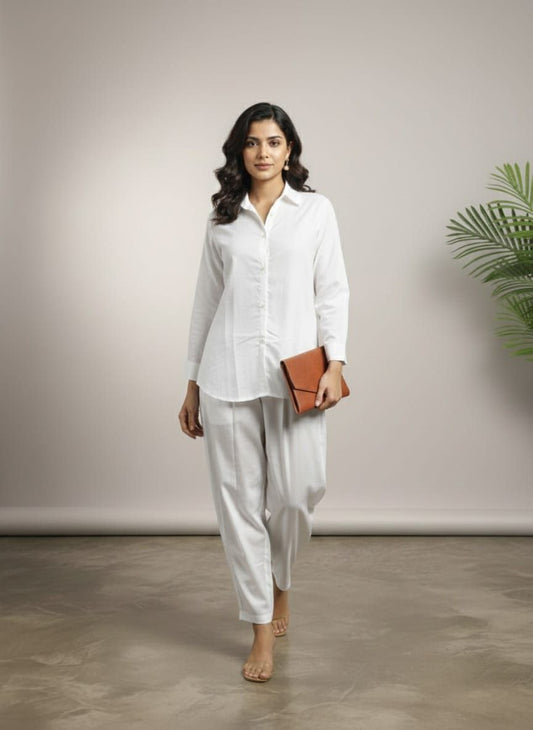 Elegant Teal Blue Shirt & Pant Co-Ord Set