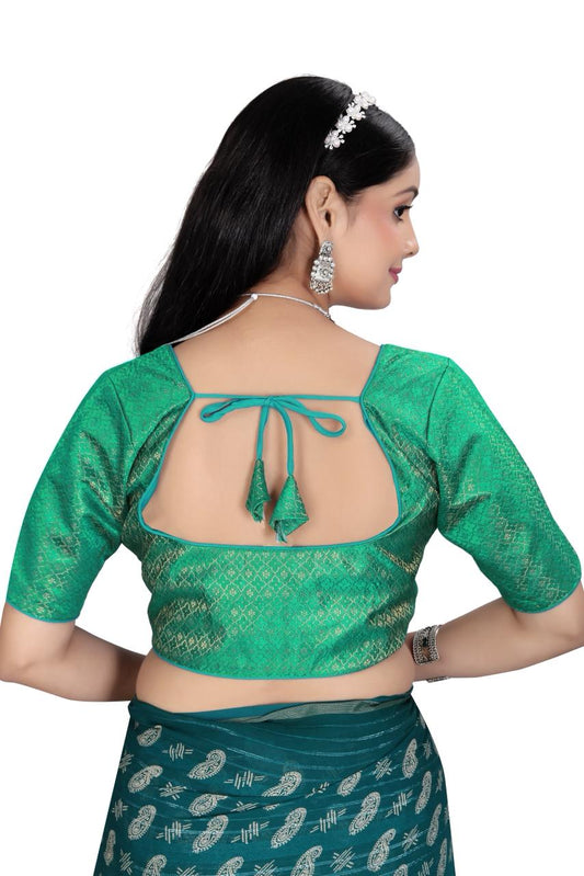 Traditional Silk Brocade Saree Blouse – Readymade