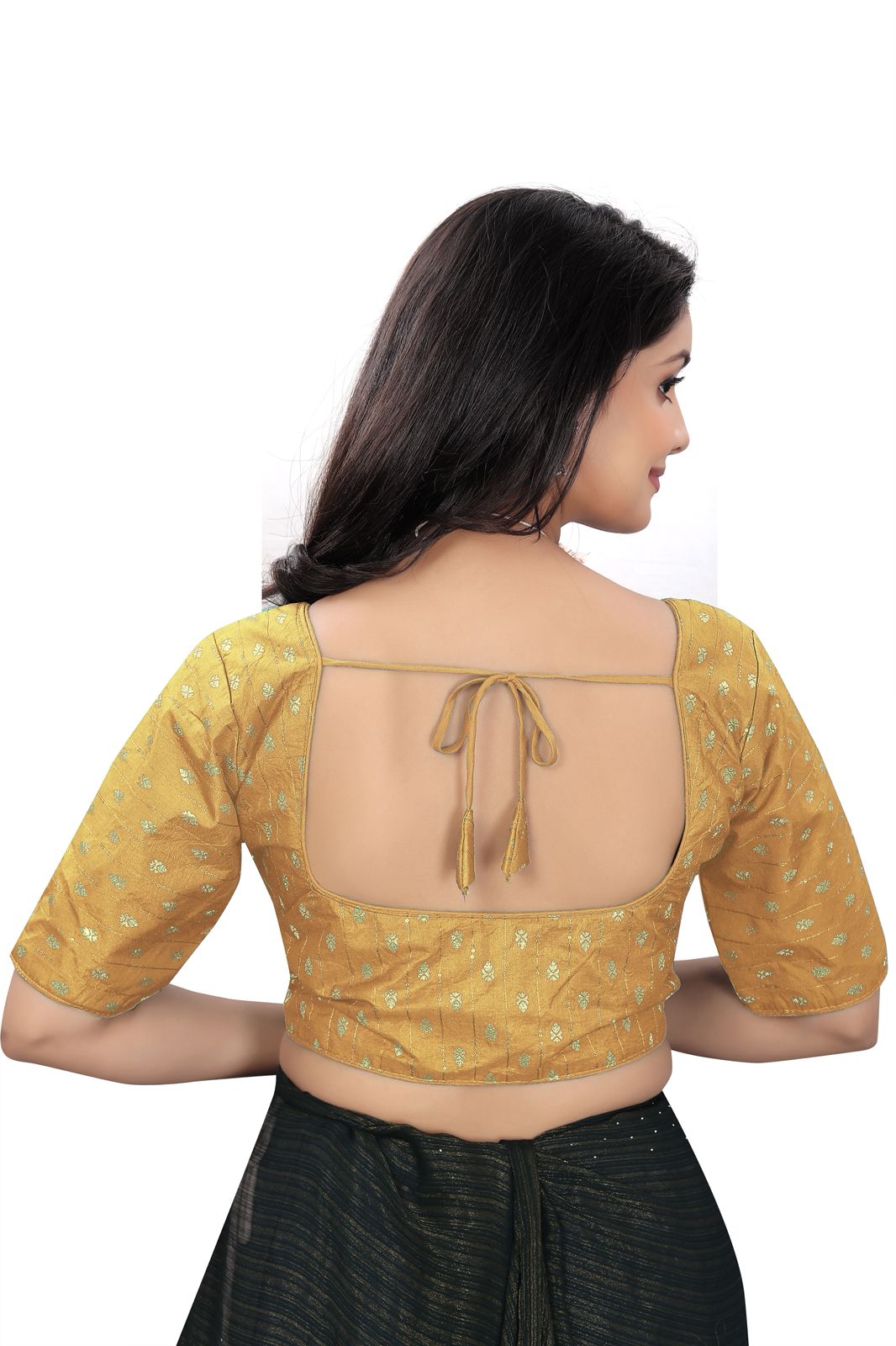 Traditional Silk Brocade Saree Blouse – Readymade