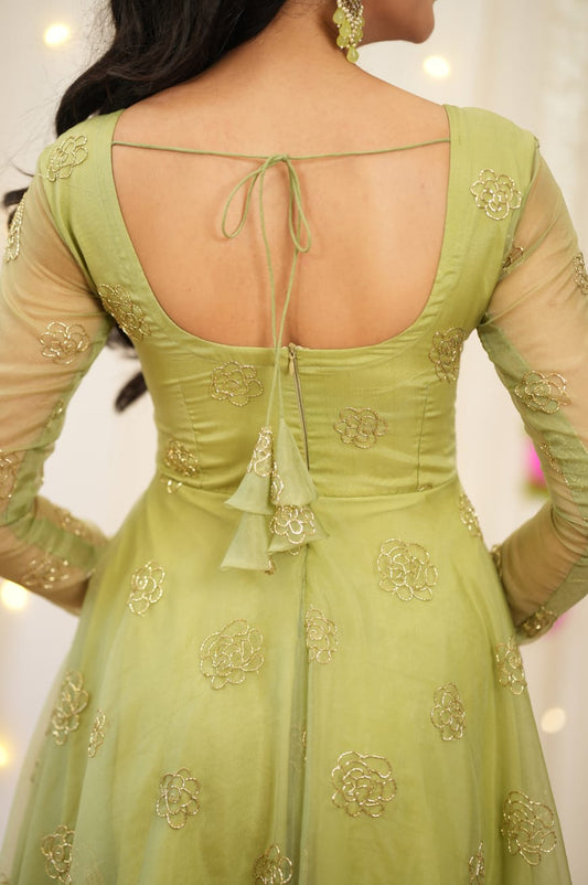 Elegant Olive Green Embroidered Anarkali Set with Dupatta