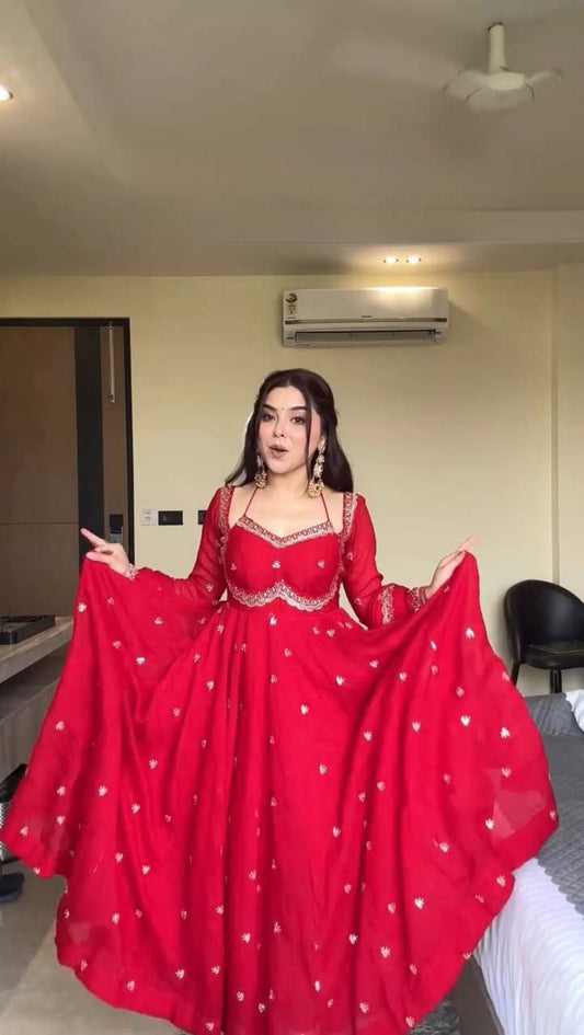 Elegant Red Anarkali Kurta Set for Women