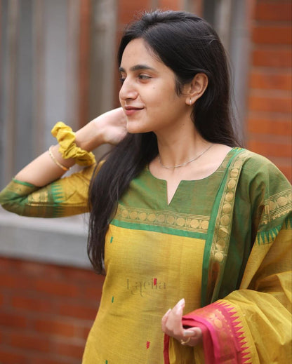Elegant Mustard Yellow Cotton Kurta Set with Dupatta