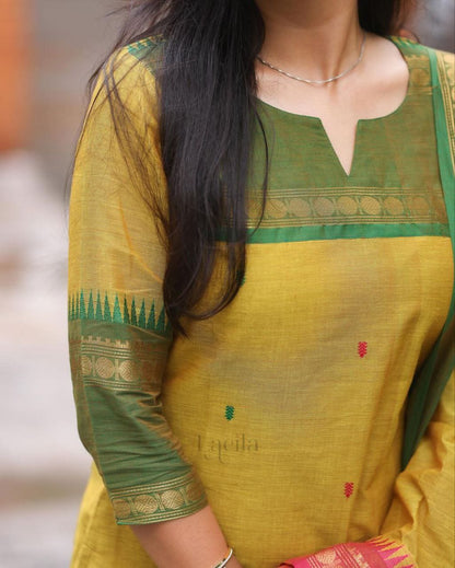 Elegant Mustard Yellow Cotton Kurta Set with Dupatta