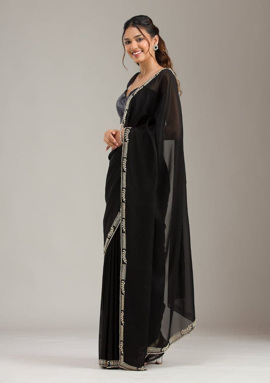 Elegant Wine Purple Embroidered Saree