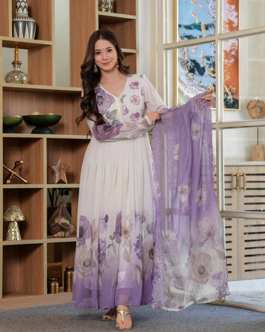 Elegant Lavender Floral Anarkali Suit Set