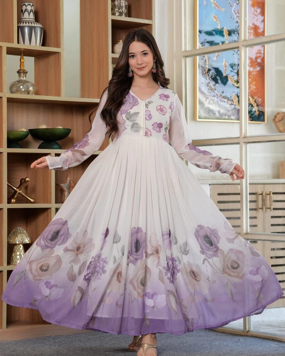 Elegant Lavender Floral Anarkali Suit Set