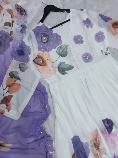 Elegant Lavender Floral Anarkali Suit Set