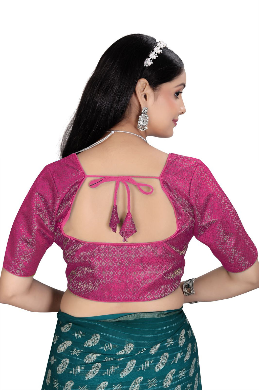 Women’s Brocade Silk Saree Blouse | Designer Ethnic Blouse with Elbow Sleeves