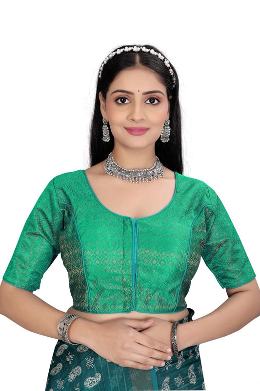 Traditional Silk Brocade Saree Blouse – Readymade