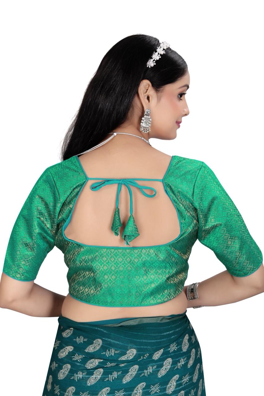 Traditional Silk Brocade Saree Blouse – Readymade