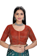 Women’s  Brocade Silk Saree Blouse | Designer Ethnic Blouse with Elbow Sleeves