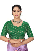 Women’s Green Brocade Silk Blouse | Designer Ethnic Saree Blouse with Elbow Sleeves