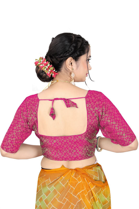 Traditional Silk Brocade Saree Blouse – Readymade