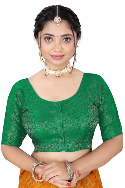 Women’s Brocade Silk Saree Blouse | Designer Ethnic Blouse with Elbow Sleeves