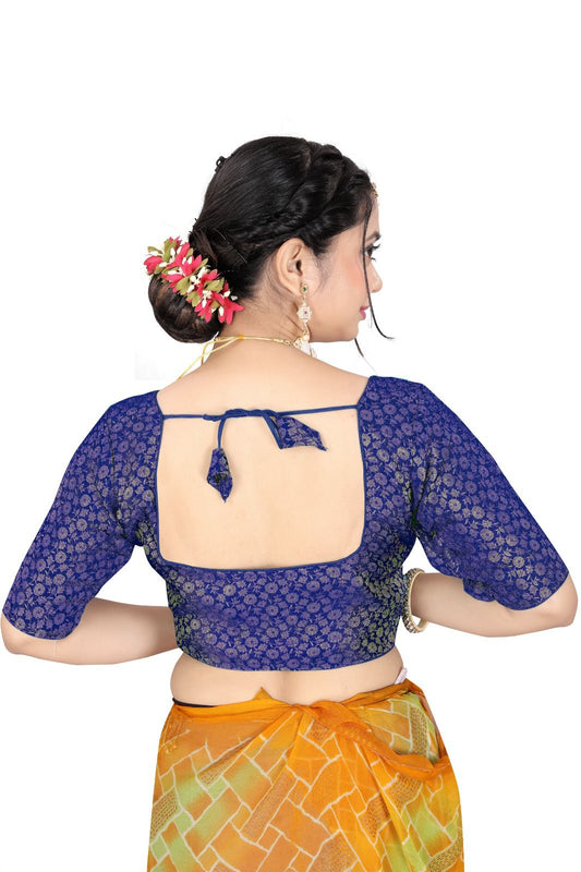 Traditional Silk Brocade Saree Blouse – Readymade