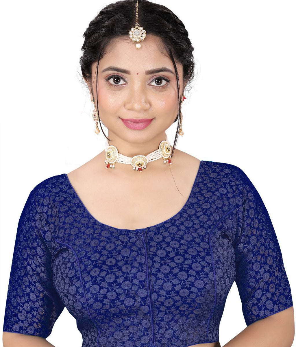 Traditional Silk Brocade Saree Blouse – Readymade