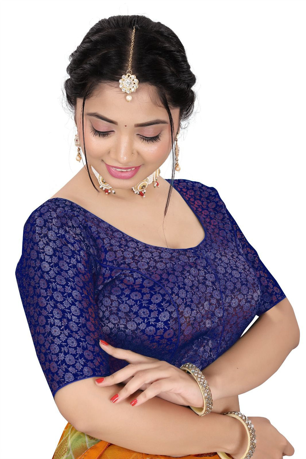 Traditional Silk Brocade Saree Blouse – Readymade