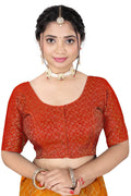Women’s Brocade Silk Saree Blouse | Designer Ethnic Blouse with Elbow Sleeves