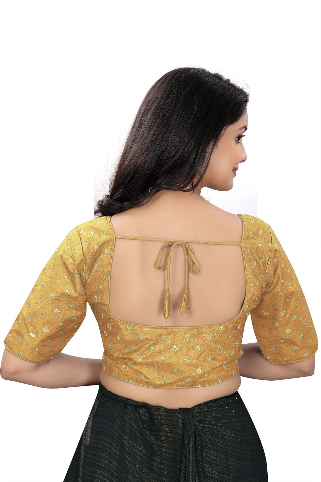 Traditional Silk Brocade Saree Blouse – Readymade