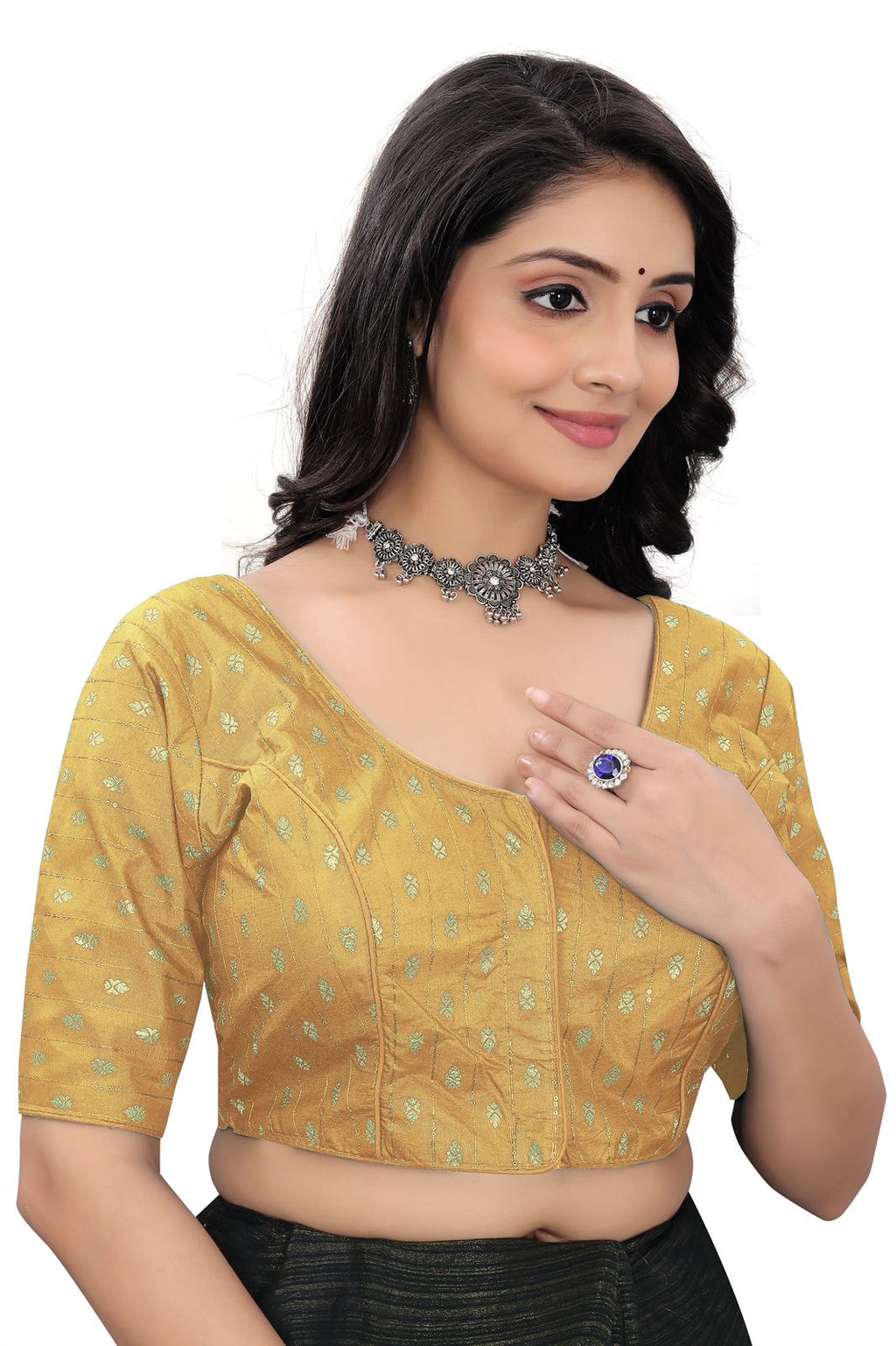 Traditional Silk Brocade Saree Blouse – Readymade