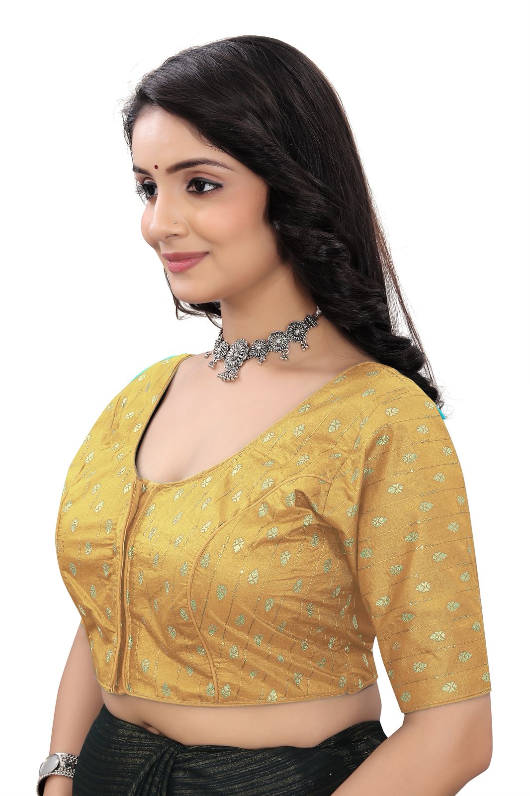 Traditional Silk Brocade Saree Blouse – Readymade