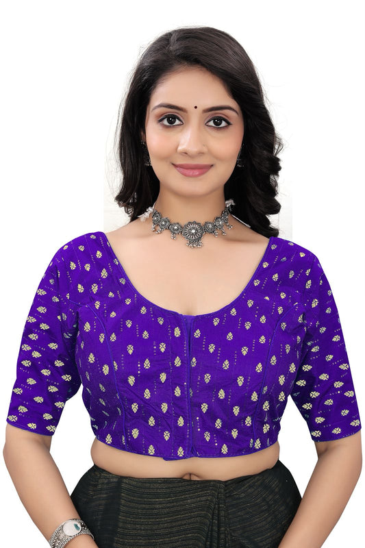 Women’s Brocade Silk Saree Blouse | Designer Ethnic Blouse with Elbow Sleeves
