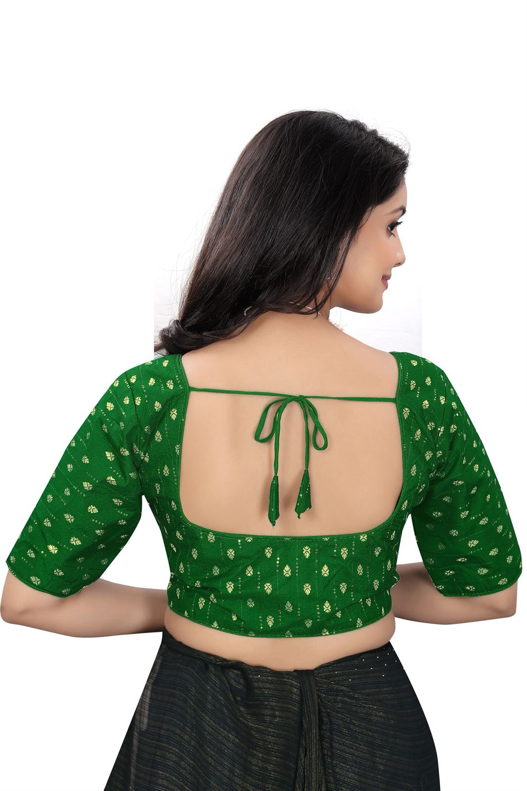 Traditional Green Silk Brocade Saree Blouse – Readymade