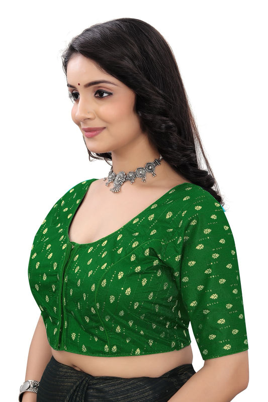 Traditional Green Silk Brocade Saree Blouse – Readymade
