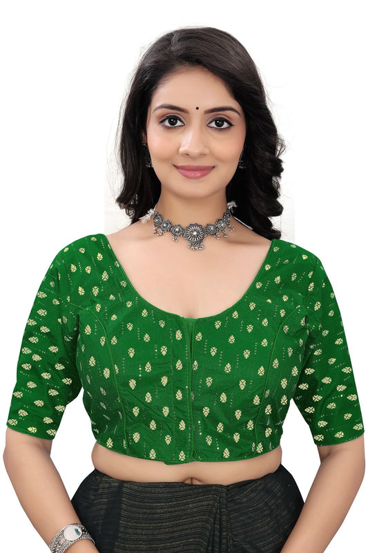Traditional Green Silk Brocade Saree Blouse – Readymade