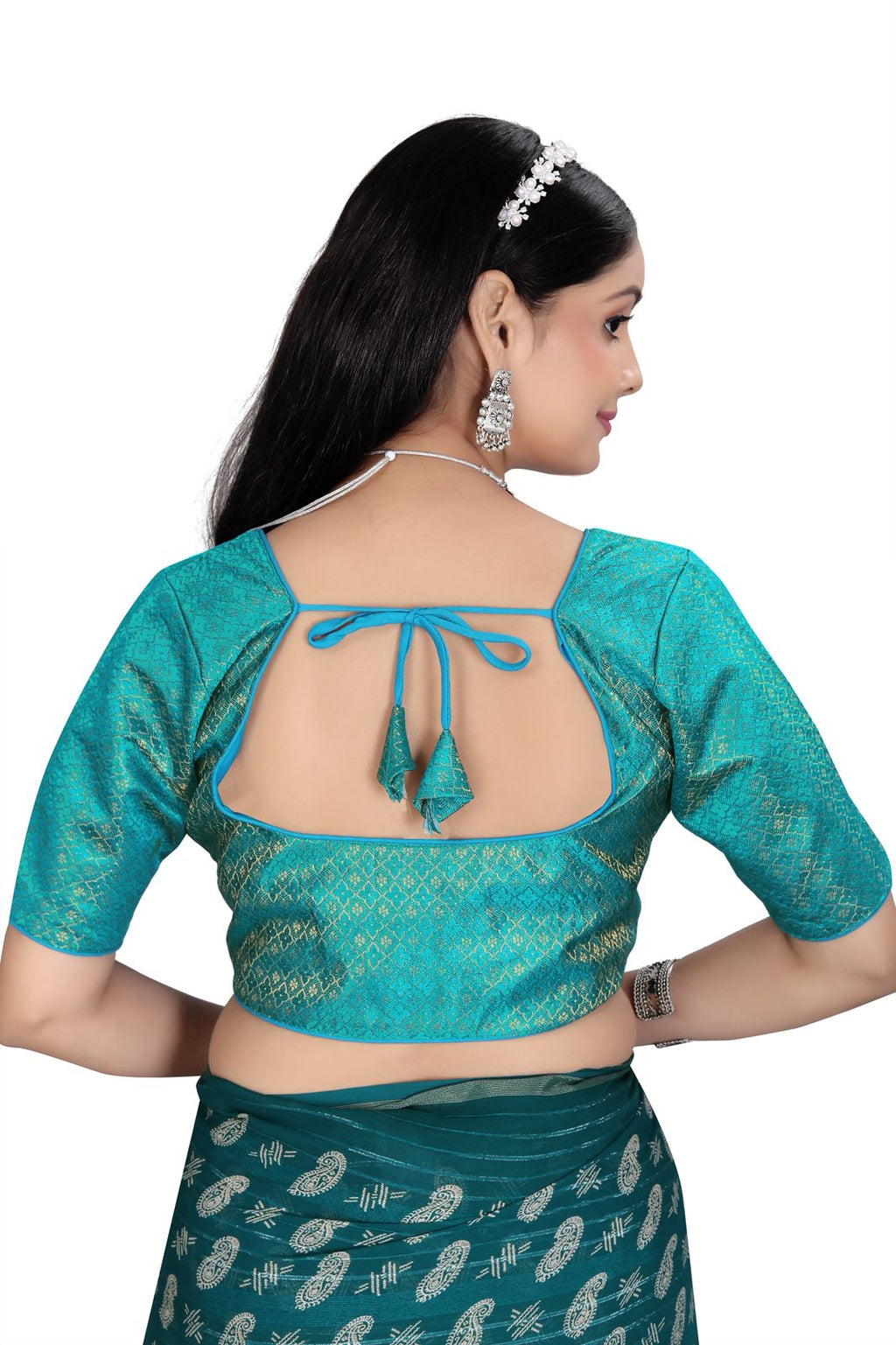 Traditional Silk Brocade Saree Blouse – Readymade
