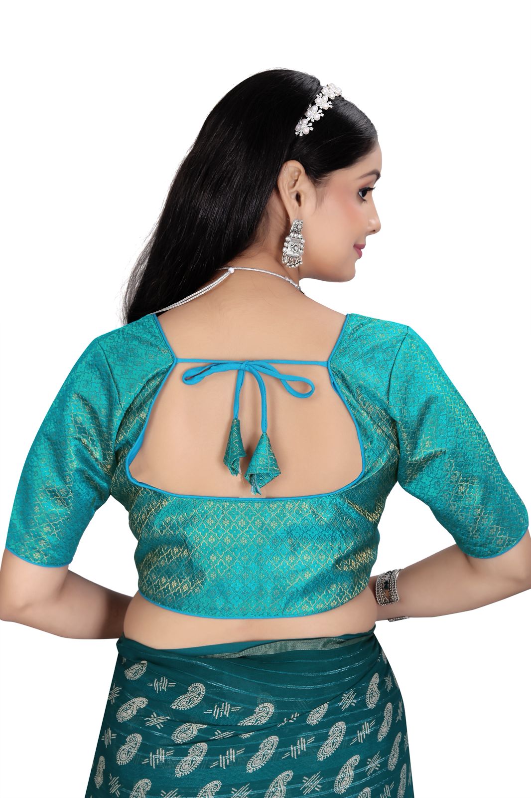 Traditional Silk Brocade Saree Blouse – Readymade