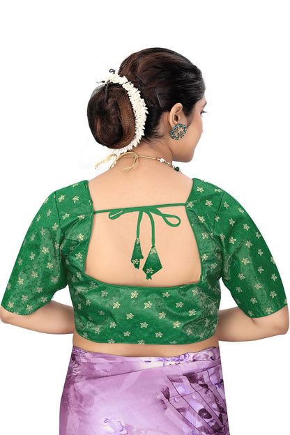 Women’s Green Brocade Silk Blouse | Designer Ethnic Saree Blouse with Elbow Sleeves