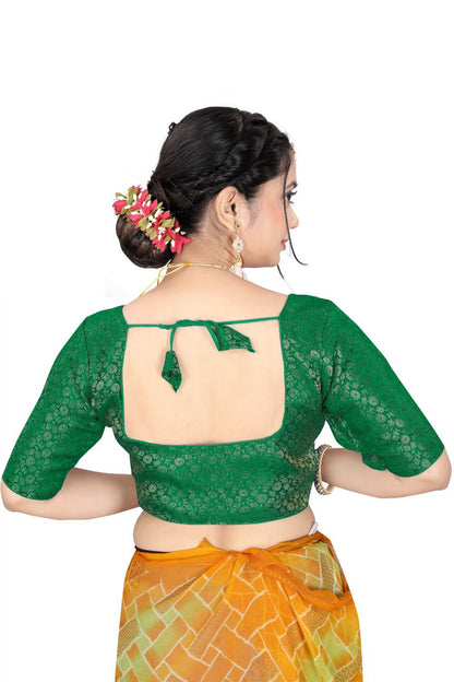 Women’s Brocade Silk Saree Blouse | Designer Ethnic Blouse with Elbow Sleeves