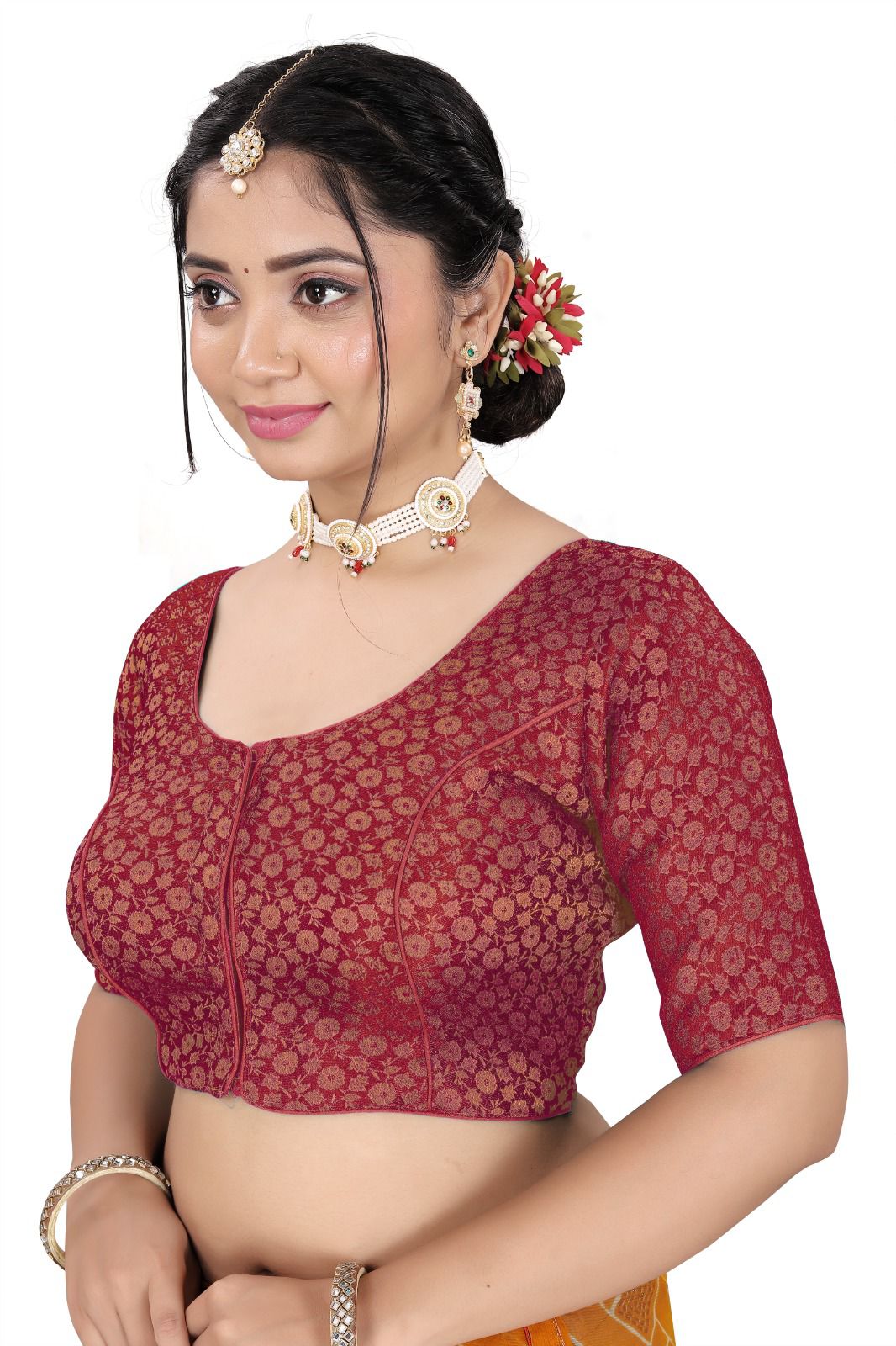 Premium Ethnic Brocade Blouse for Saree | Party Wear