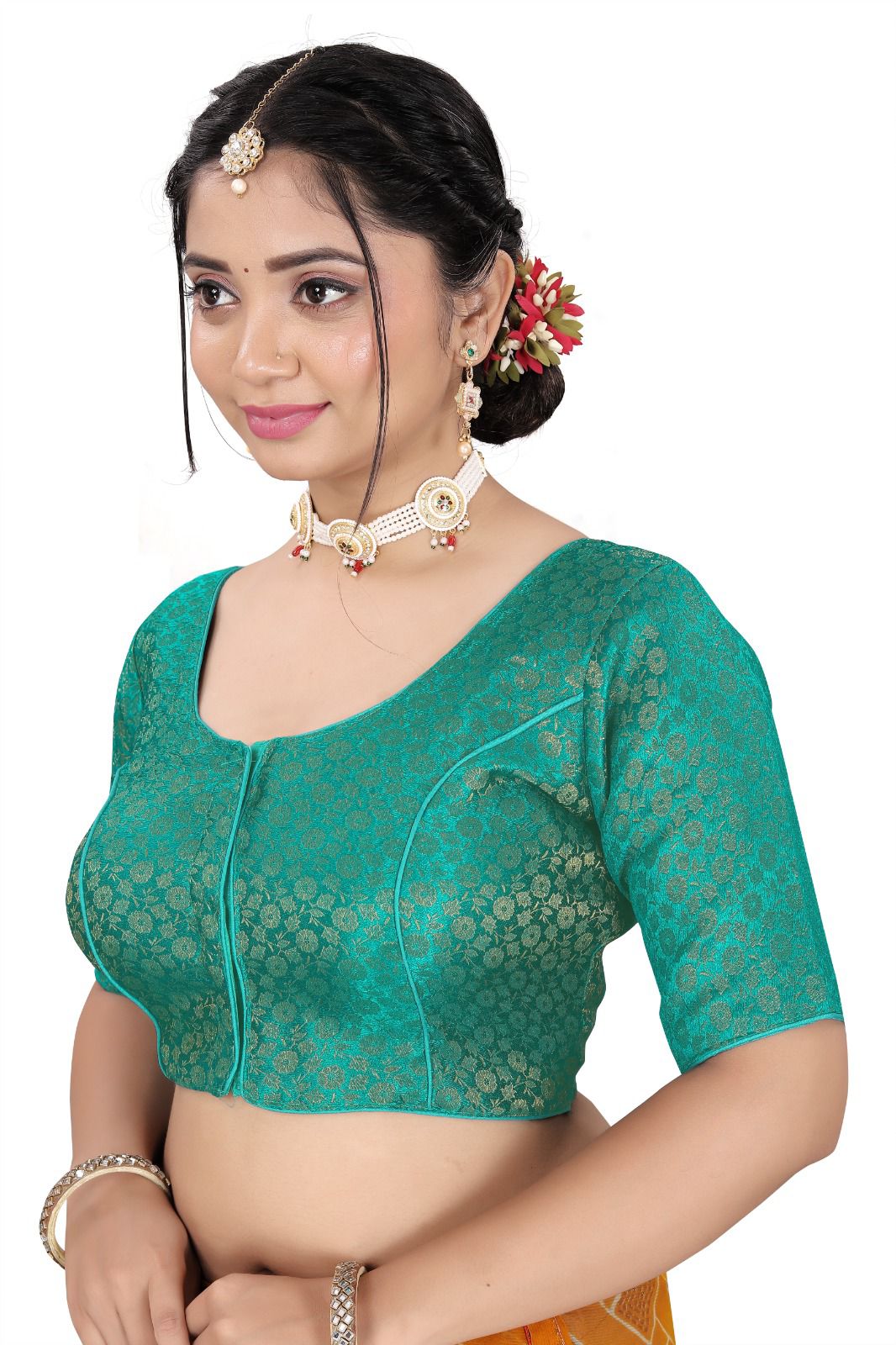 Designer Royal Blue Brocade Blouse for Women | Wedding & Festive Wear