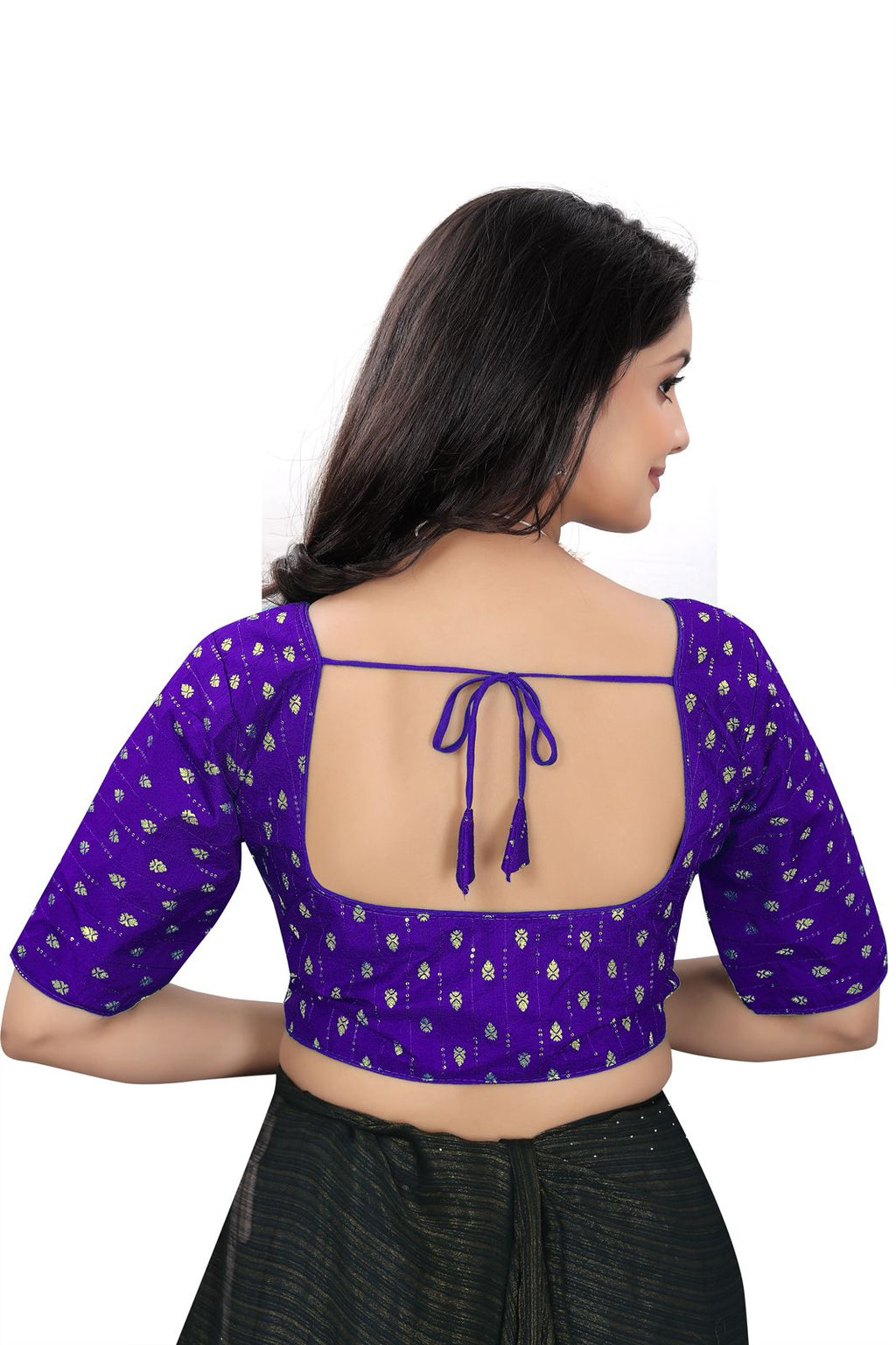 Women’s Brocade Silk Saree Blouse | Designer Ethnic Blouse with Elbow Sleeves