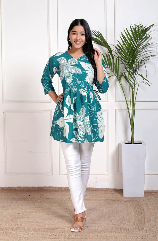 Maroon Floral Wrap-Style Kurti Top – Effortless Everyday Elegance