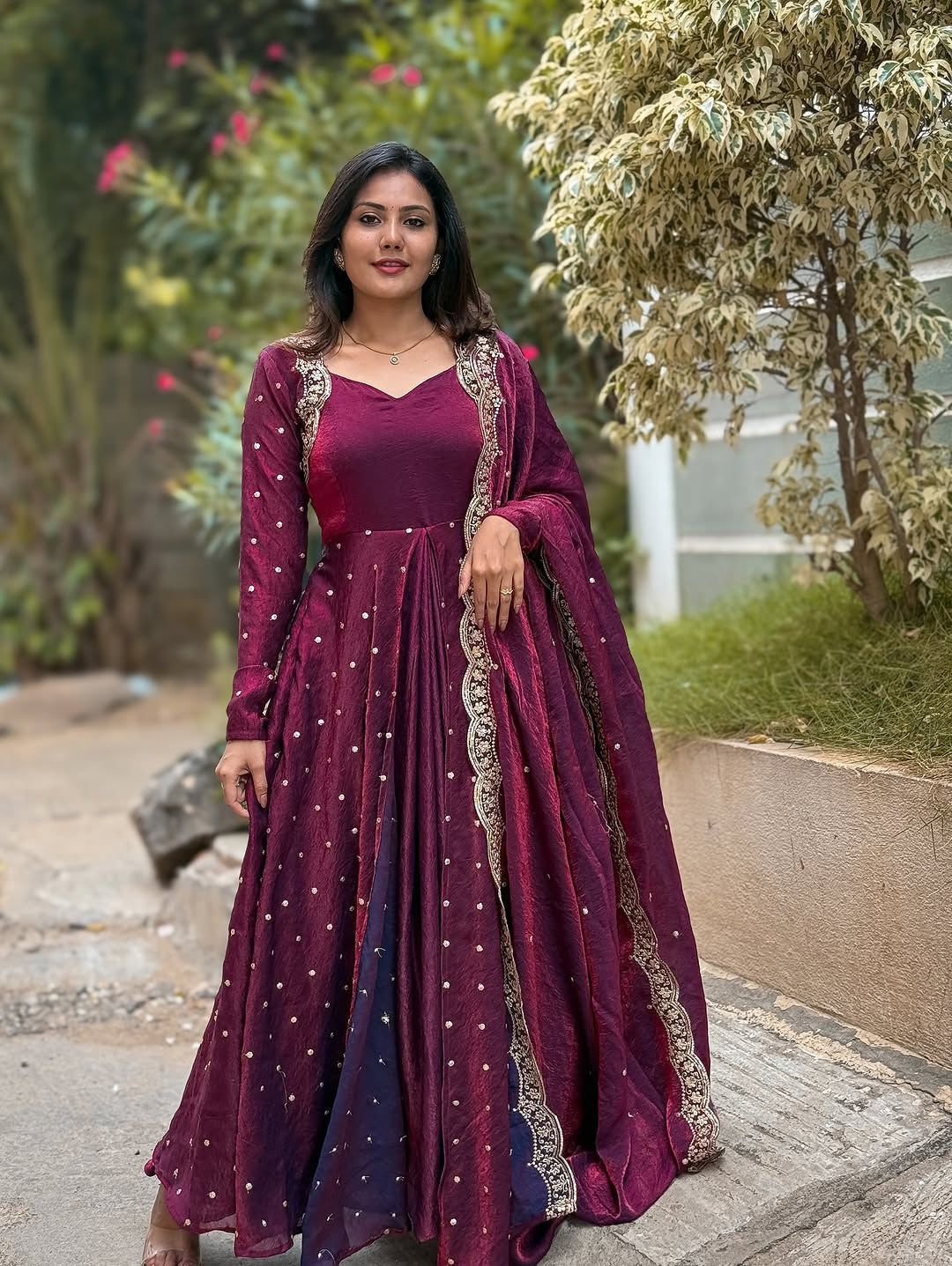Royal Purple Embroidered Anarkali Suit with Dupatta