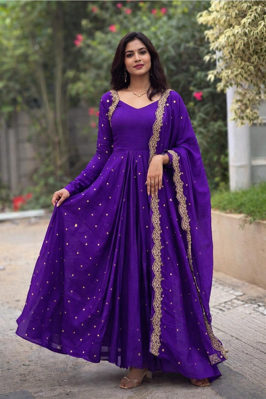 Royal Purple Embroidered Anarkali Suit with Dupatta