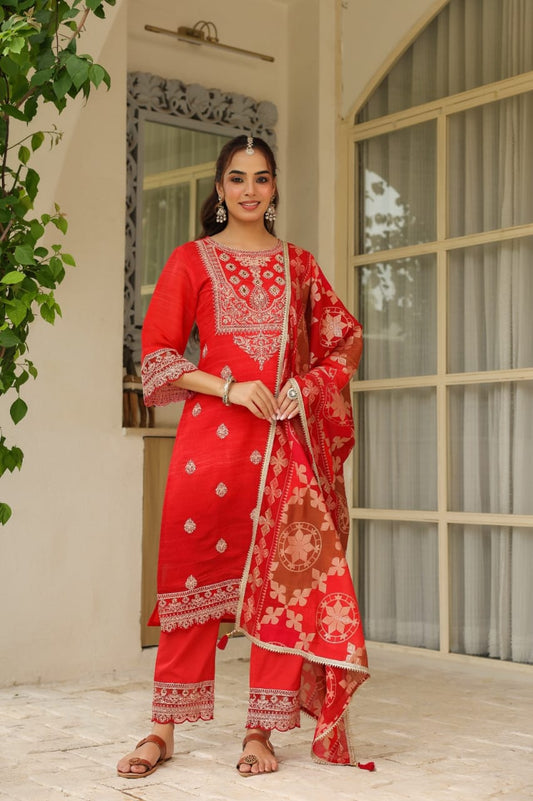 Premium Green Embroidered Kurta Set with Designer Dupatta