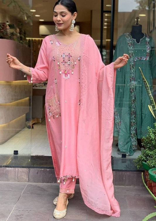 Elegant Blush Pink Embroidered Kurta Set with Dupatta